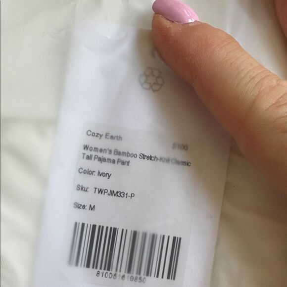 Cozy Earth Women's Bamboo Stretch-Knit PJ Pant Tall Ivory Medium New With Tags - Picture 5 of 6